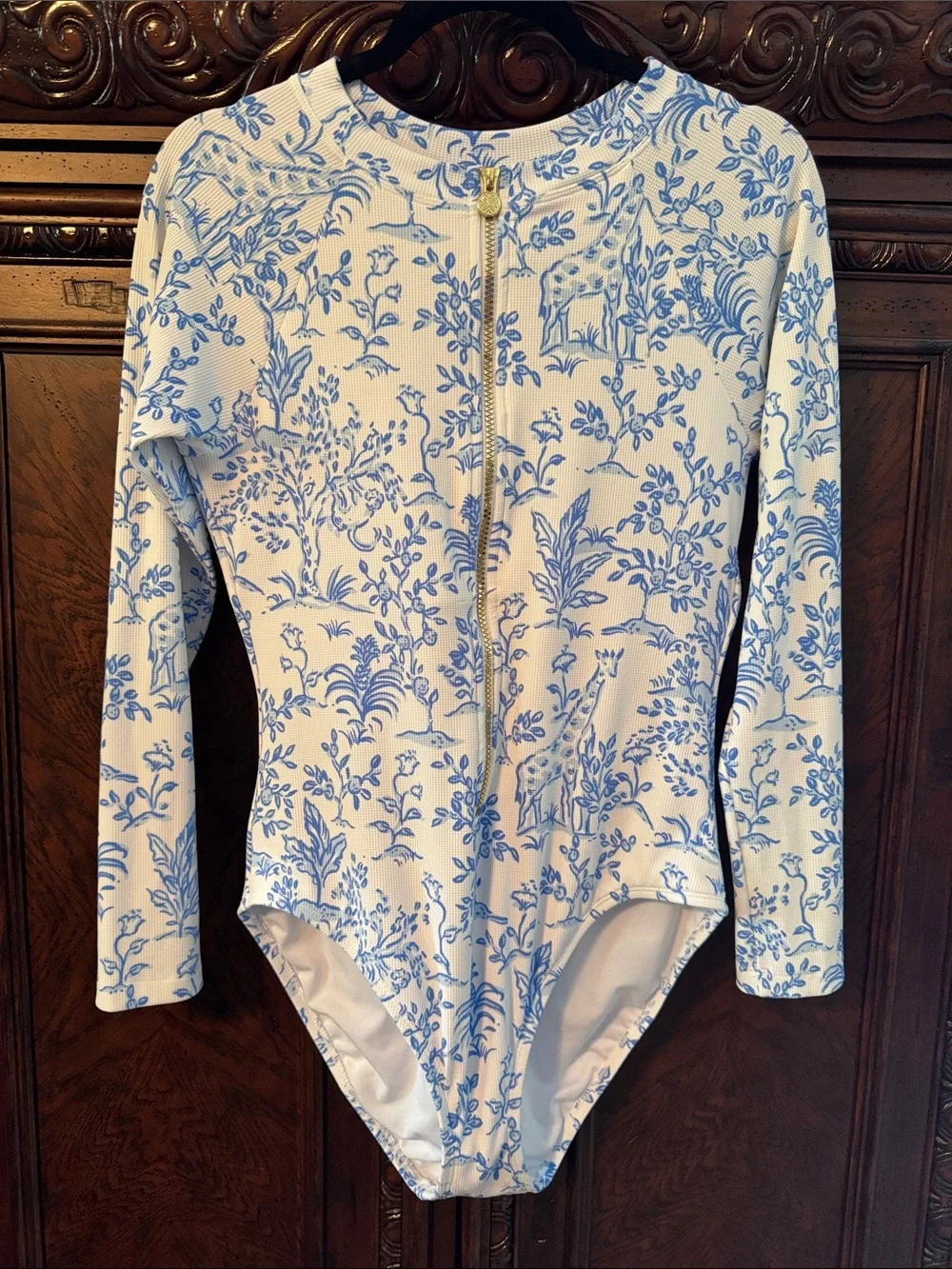EUC Lilly Pulitzer Blue and White “Tall Tales” Rashguard Swimsuit - Picture 3 of 7